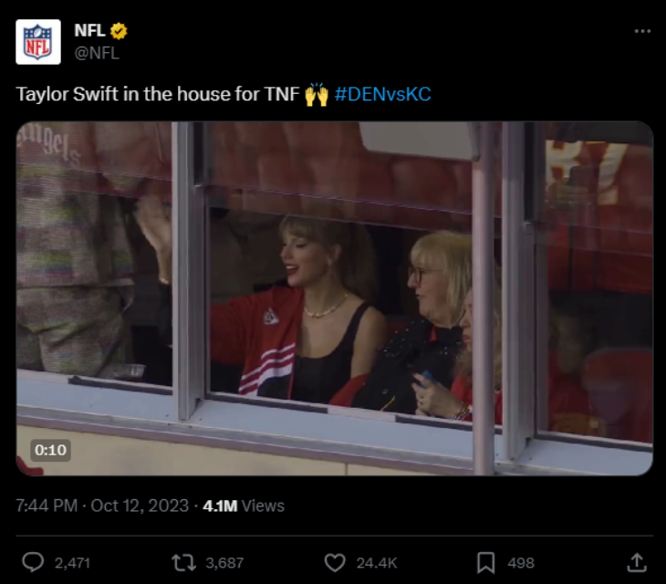 Taylor Swift at Chiefs game on NFL X
